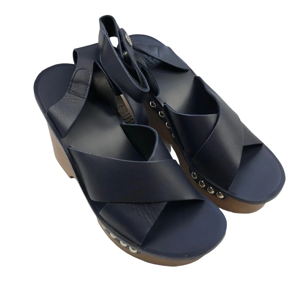 NWT Rag & Bone Hester Navy Leather Platform Sandal 11
